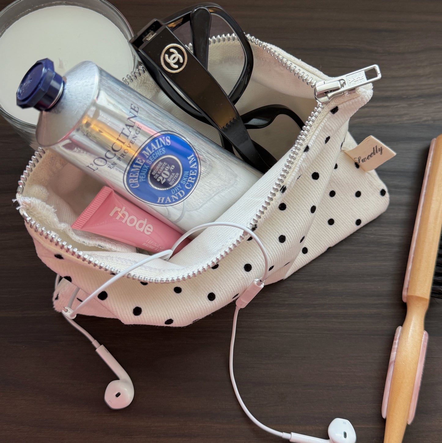 classic corduroy polka dot pouch