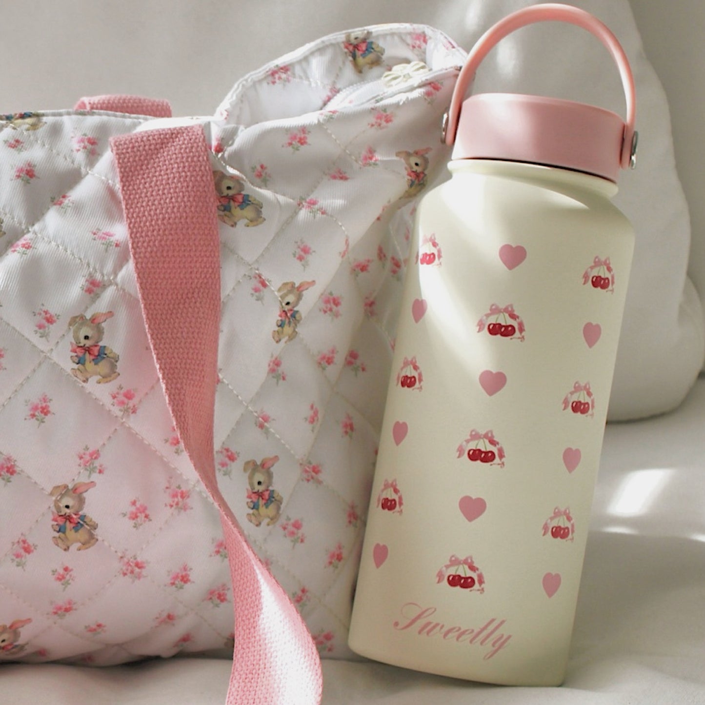 cherry water bottle with straw lid
