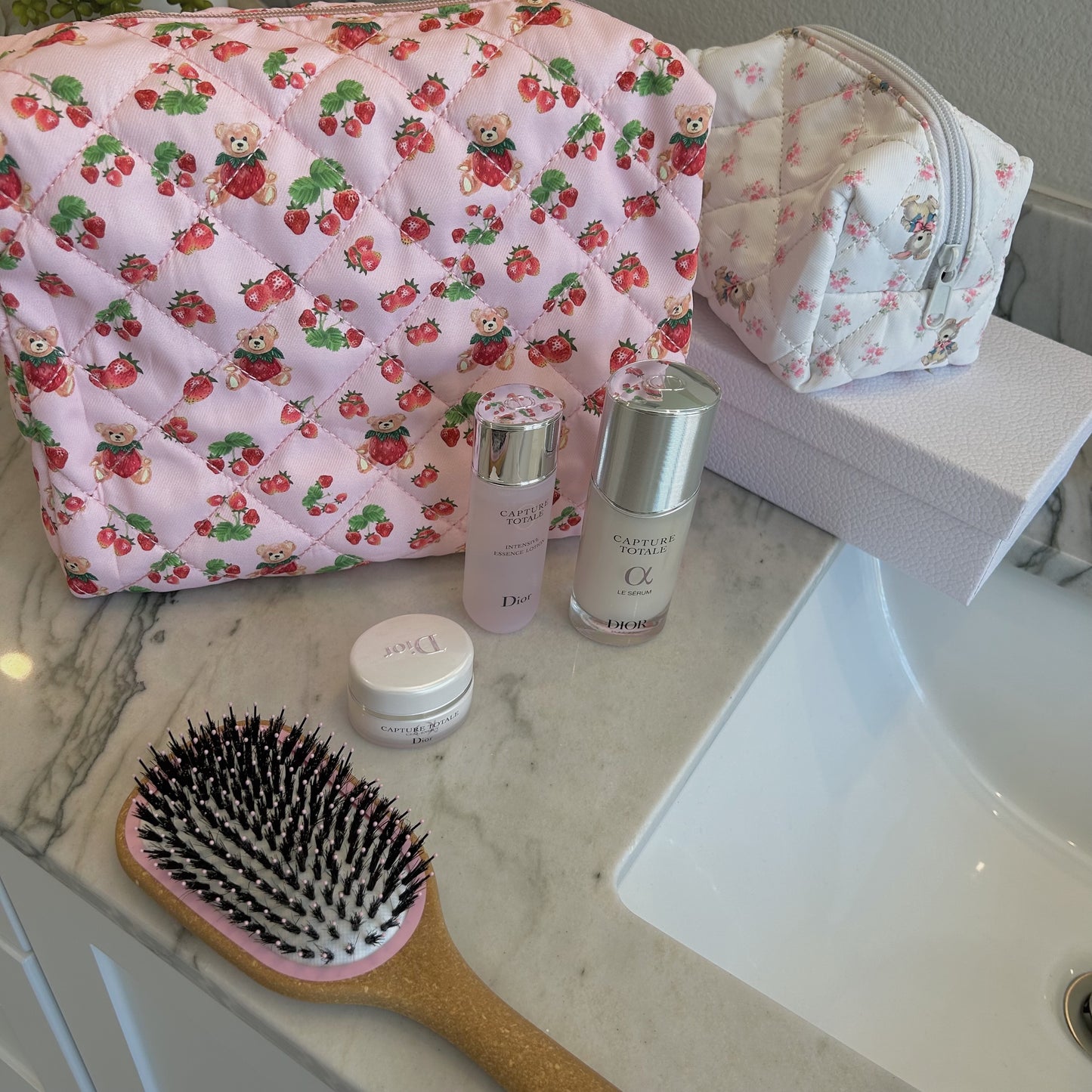 large strawberry bear beauty bag