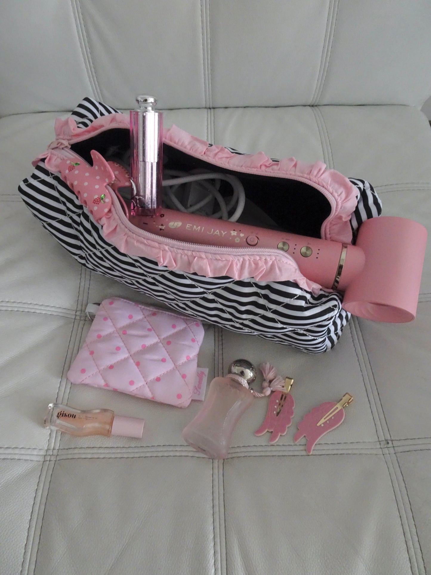 Classic Striped Ruffle Hair Accessory Pouch