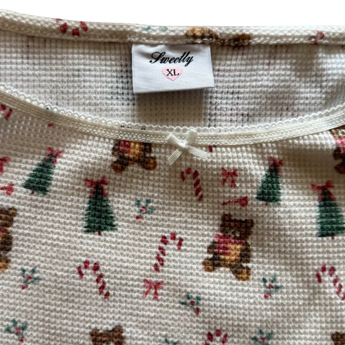 holiday bear cotton waffle tank top