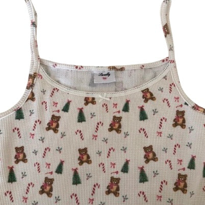 holiday bear cotton waffle tank top