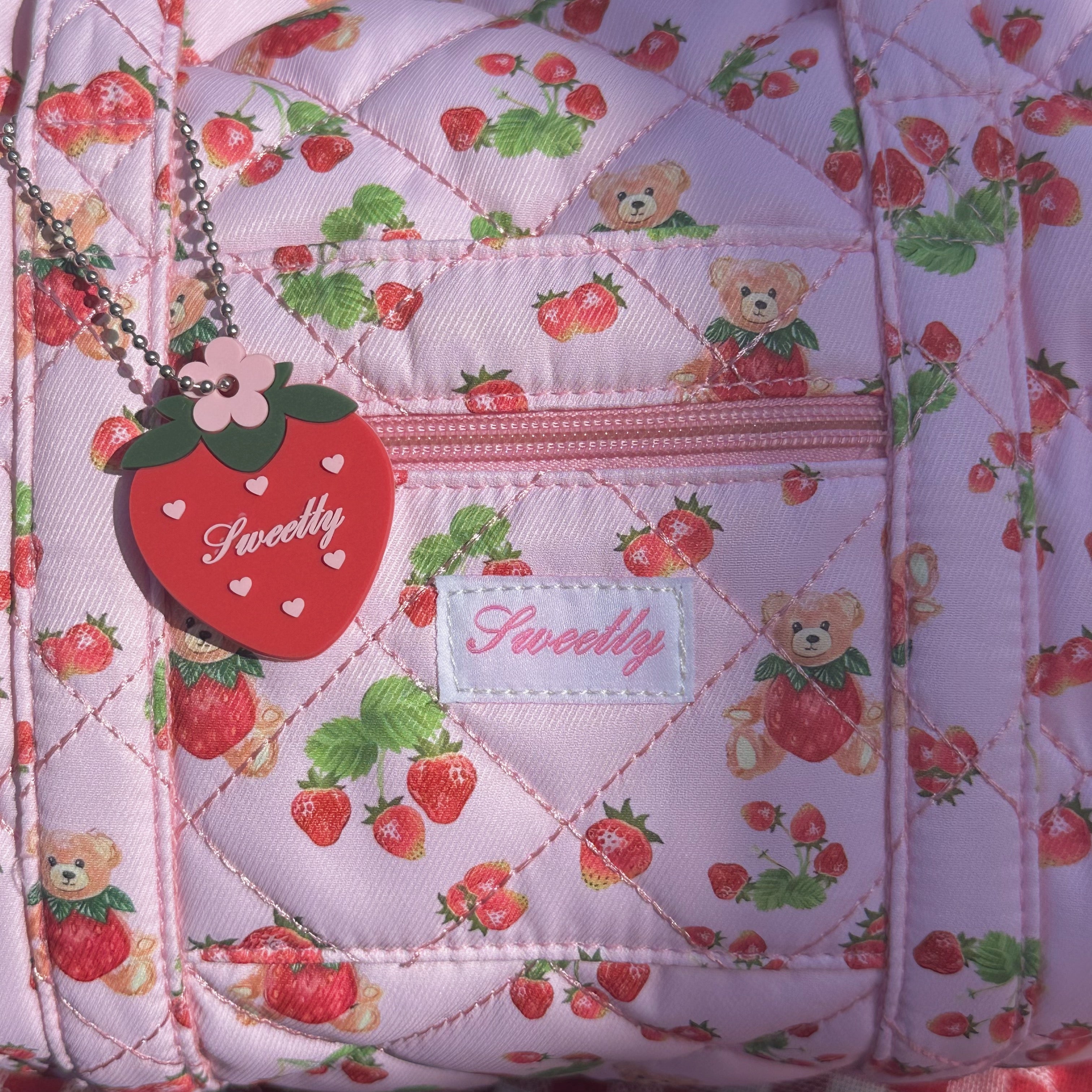 Strawberry Bear Hat & newest Strawberry Bag Set