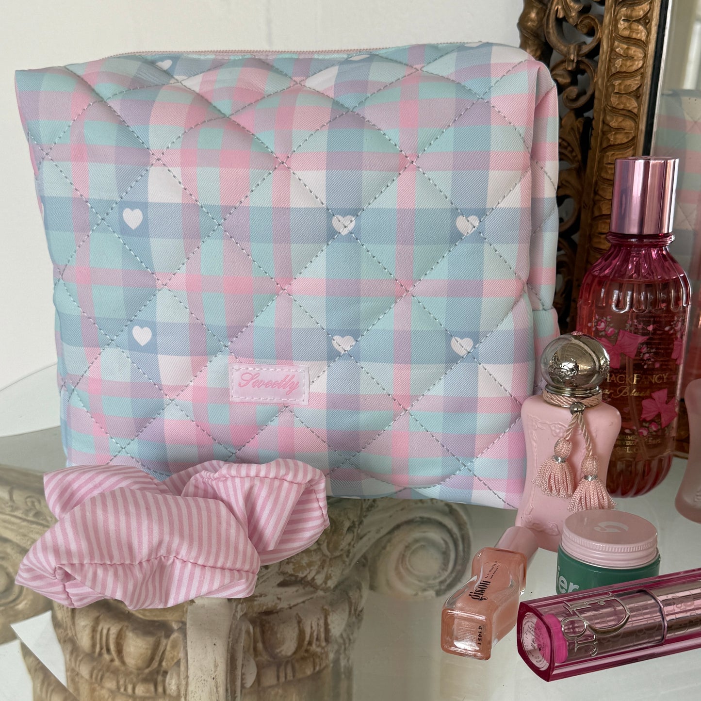cotton candy plaid pouch