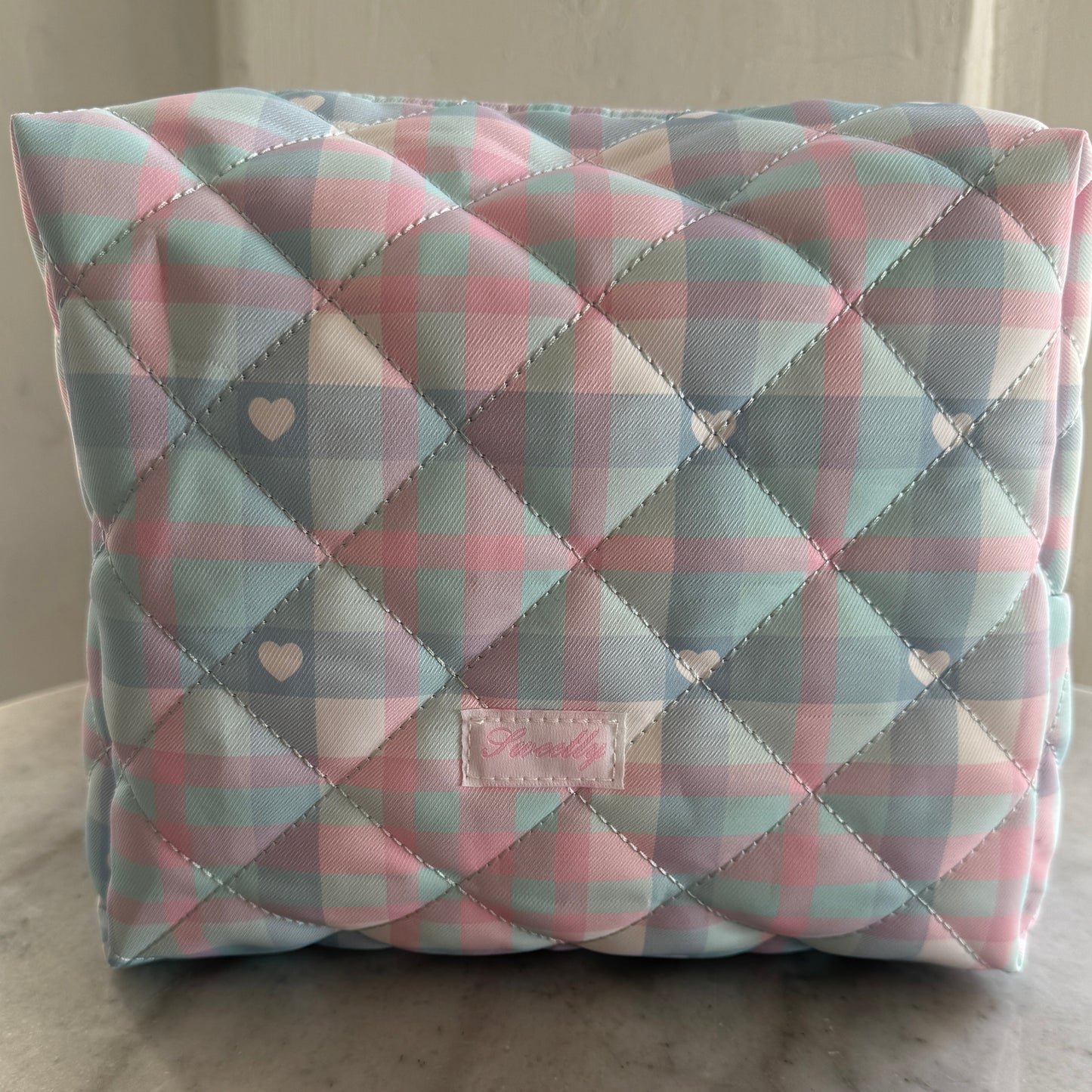 cotton candy plaid pouch