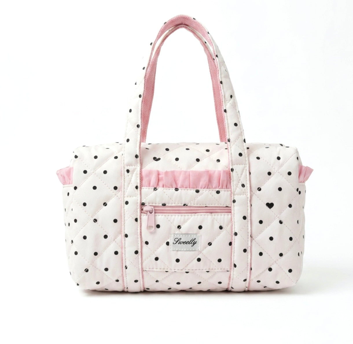 pink ruffle polka dot handbag
