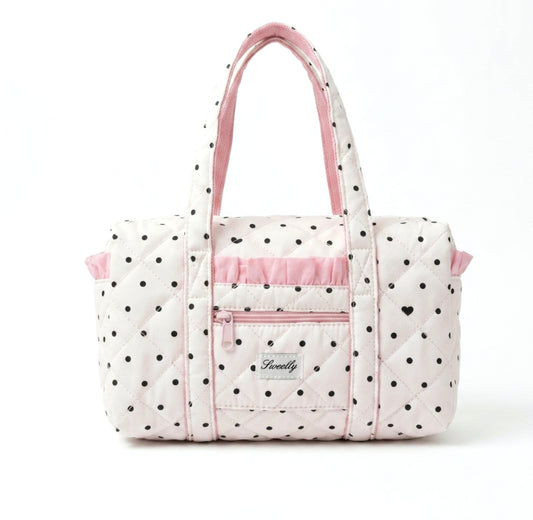 pink ruffle polka dot handbag
