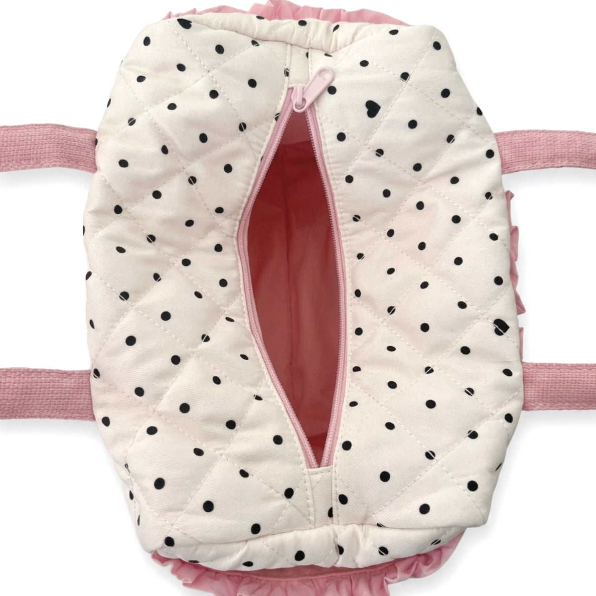 pink ruffle polka dot handbag